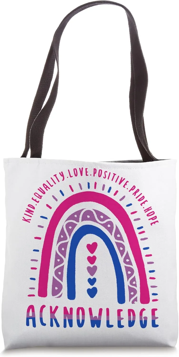 Positive LGBT Quote Acknowledge Bisexual Boho Rainbow Tote Bag