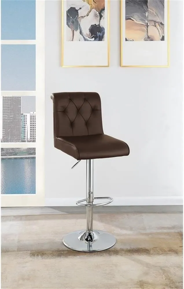 Poundex Adjustable Height & Swivel Barstool in Espresso Faux Leather (Set of 2)