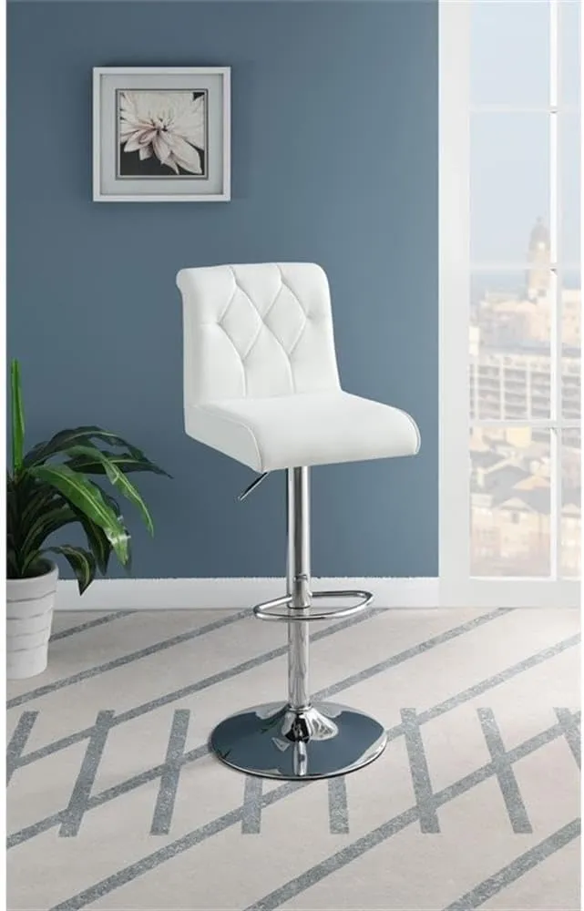 Poundex Adjustable Height & Swivel Barstool in White Faux Leather (Set of 2)