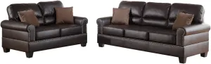 Poundex Bobkona Shelton Bonded Leather 2 Piece Sofa and Loveseat Set, Espresso
