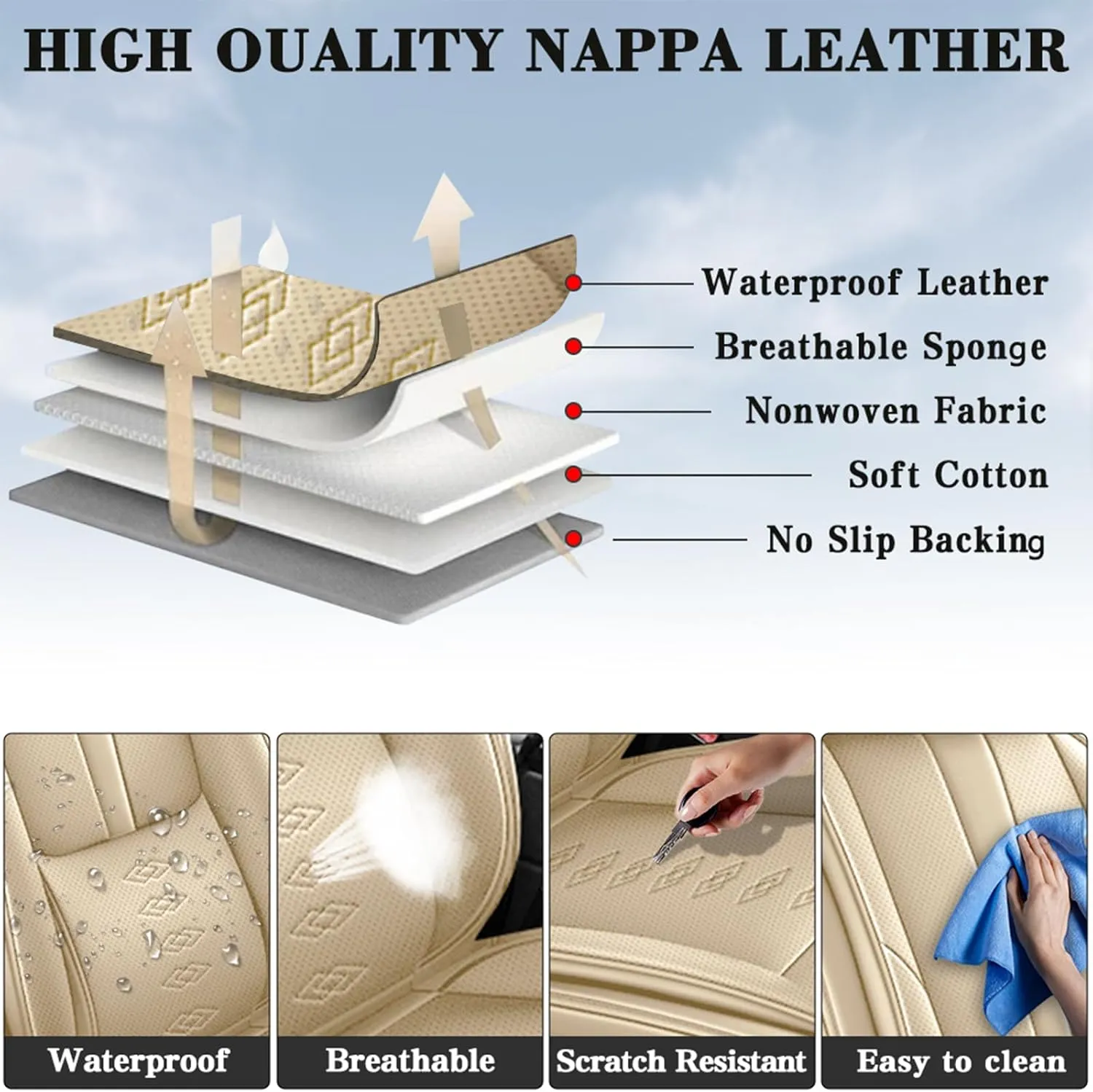 Premium Leather Seat Covers for Mercury Grand Marquis 2000-2010,Car Seat Covers Front Set,Waterproof Car Seat Protectors with Airbag,Comfort Interior Cover Seats for Cars(Beige,Pillows)