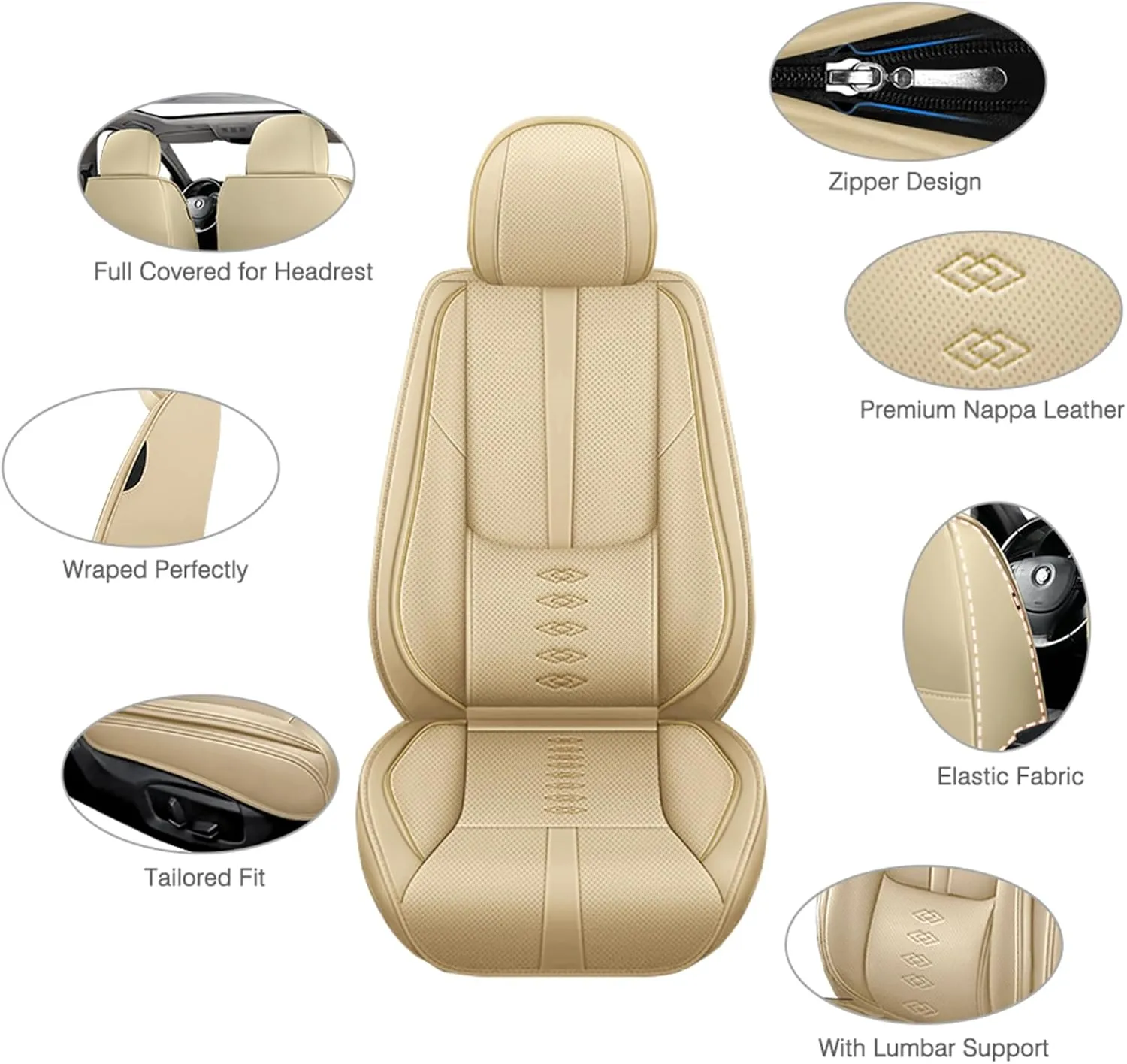 Premium Leather Seat Covers for Mercury Grand Marquis 2000-2010,Car Seat Covers Front Set,Waterproof Car Seat Protectors with Airbag,Comfort Interior Cover Seats for Cars(Beige,Pillows)