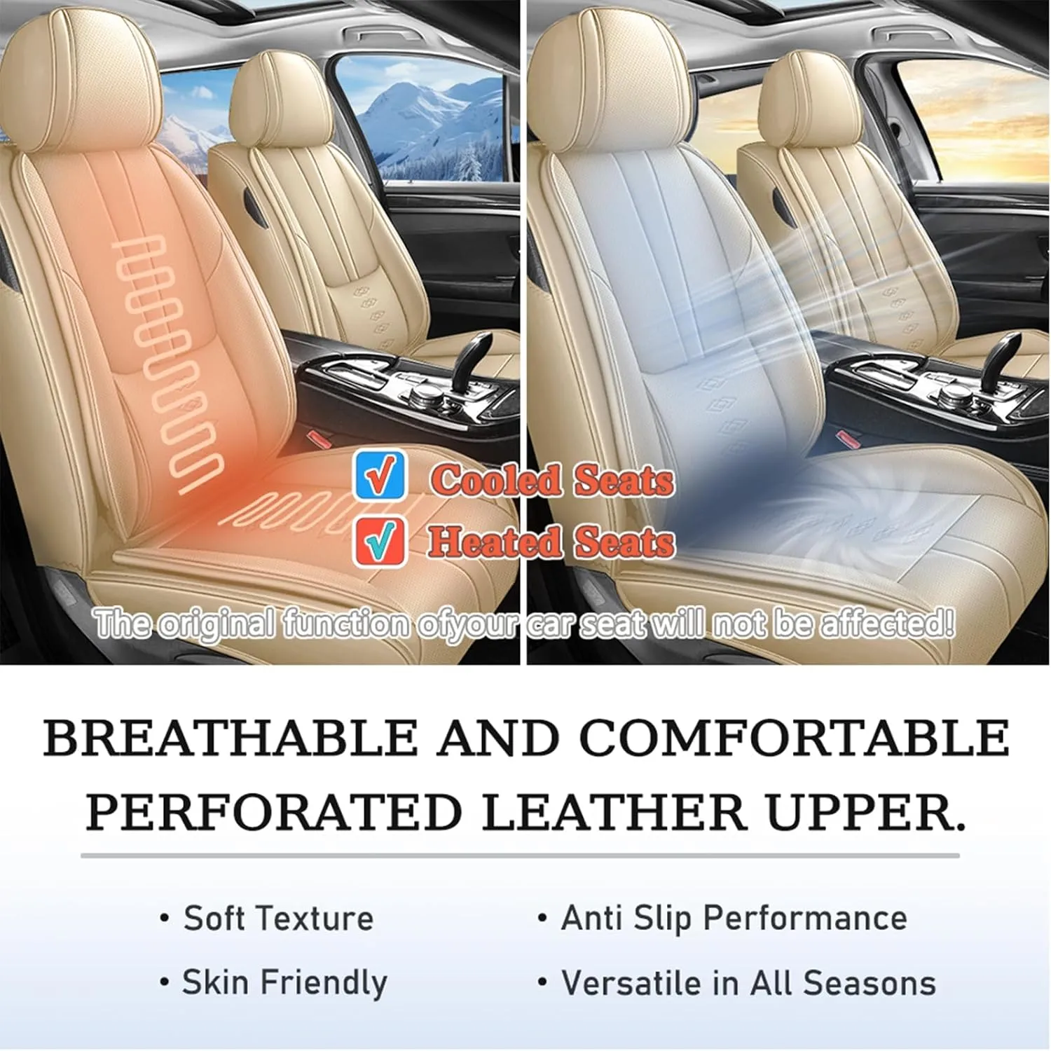 Premium Leather Seat Covers for Mercury Grand Marquis 2000-2010,Car Seat Covers Front Set,Waterproof Car Seat Protectors with Airbag,Comfort Interior Cover Seats for Cars(Beige,Pillows)