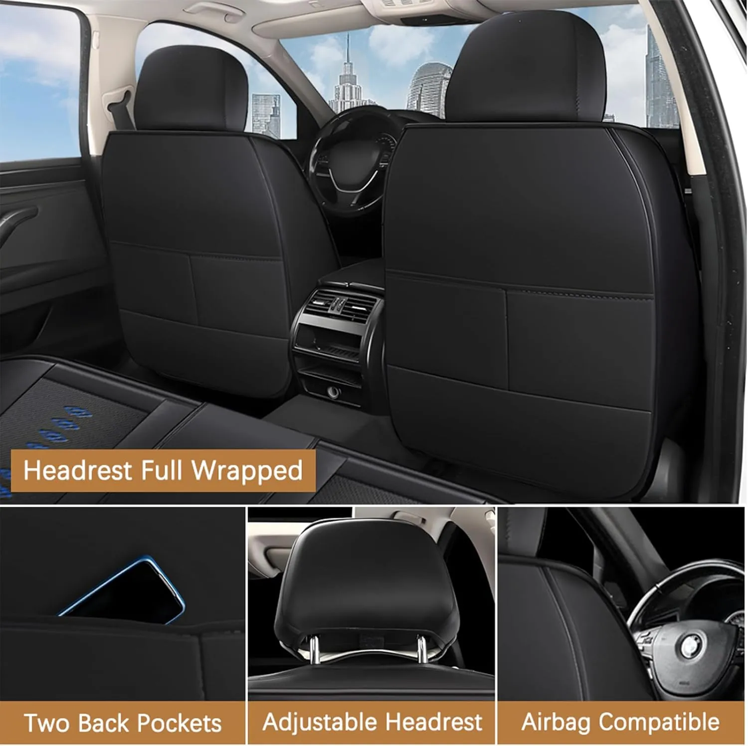 Premium Leather Seat Covers for Mercury Marauder 2003-2004,Premium Car Seat Covers Front Set,Waterproof Car Seat Protectors with Airbag,Comfort Interior Cover Seats for Cars(Black Blue)