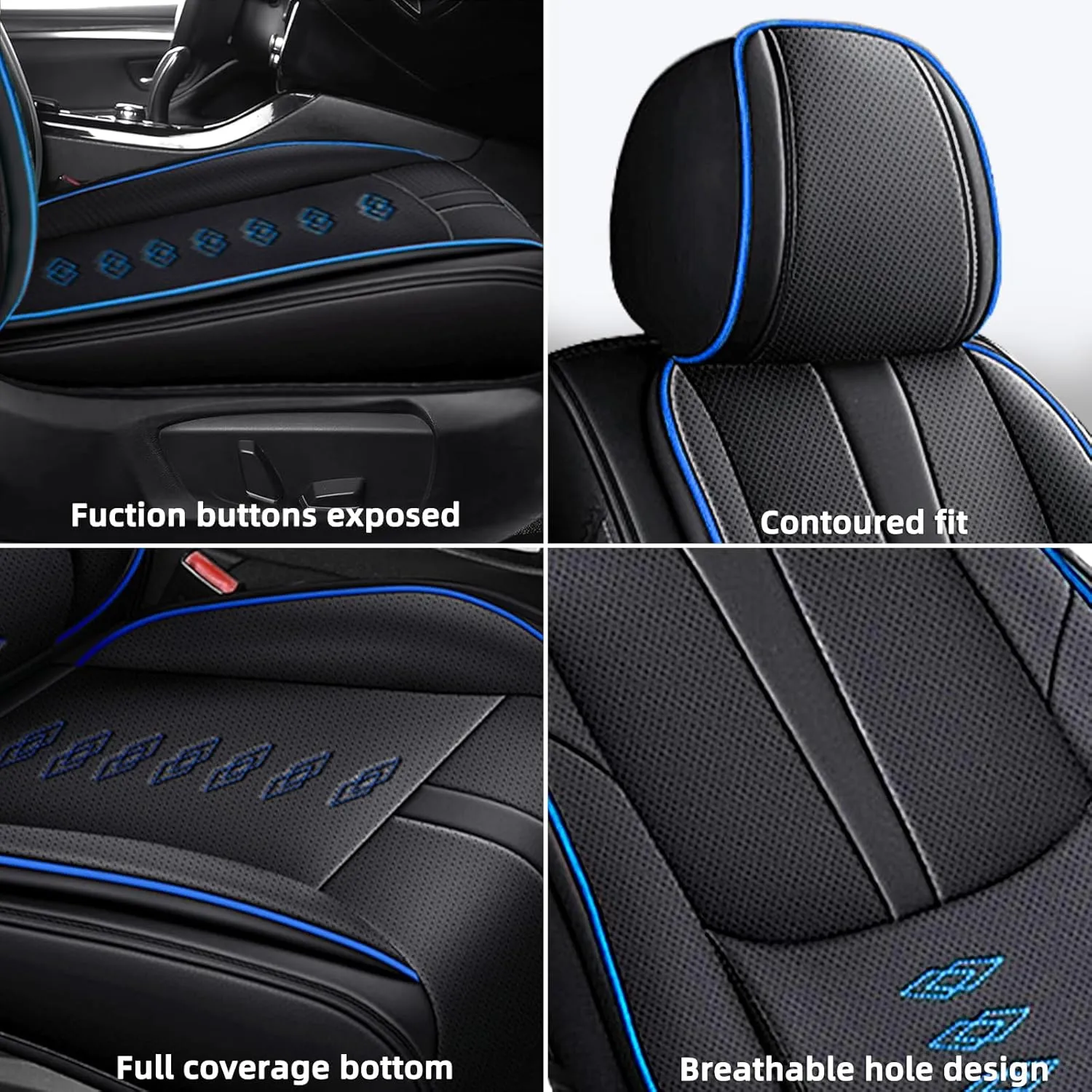 Premium Leather Seat Covers for Mercury Marauder 2003-2004,Premium Car Seat Covers Front Set,Waterproof Car Seat Protectors with Airbag,Comfort Interior Cover Seats for Cars(Black Blue)