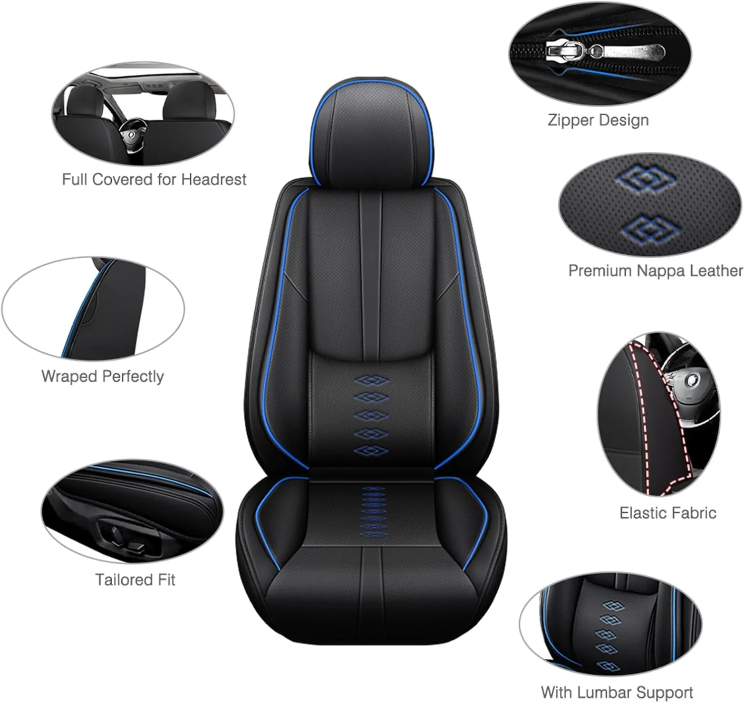 Premium Leather Seat Covers for Mercury Marauder 2003-2004,Premium Car Seat Covers Front Set,Waterproof Car Seat Protectors with Airbag,Comfort Interior Cover Seats for Cars(Black Blue)