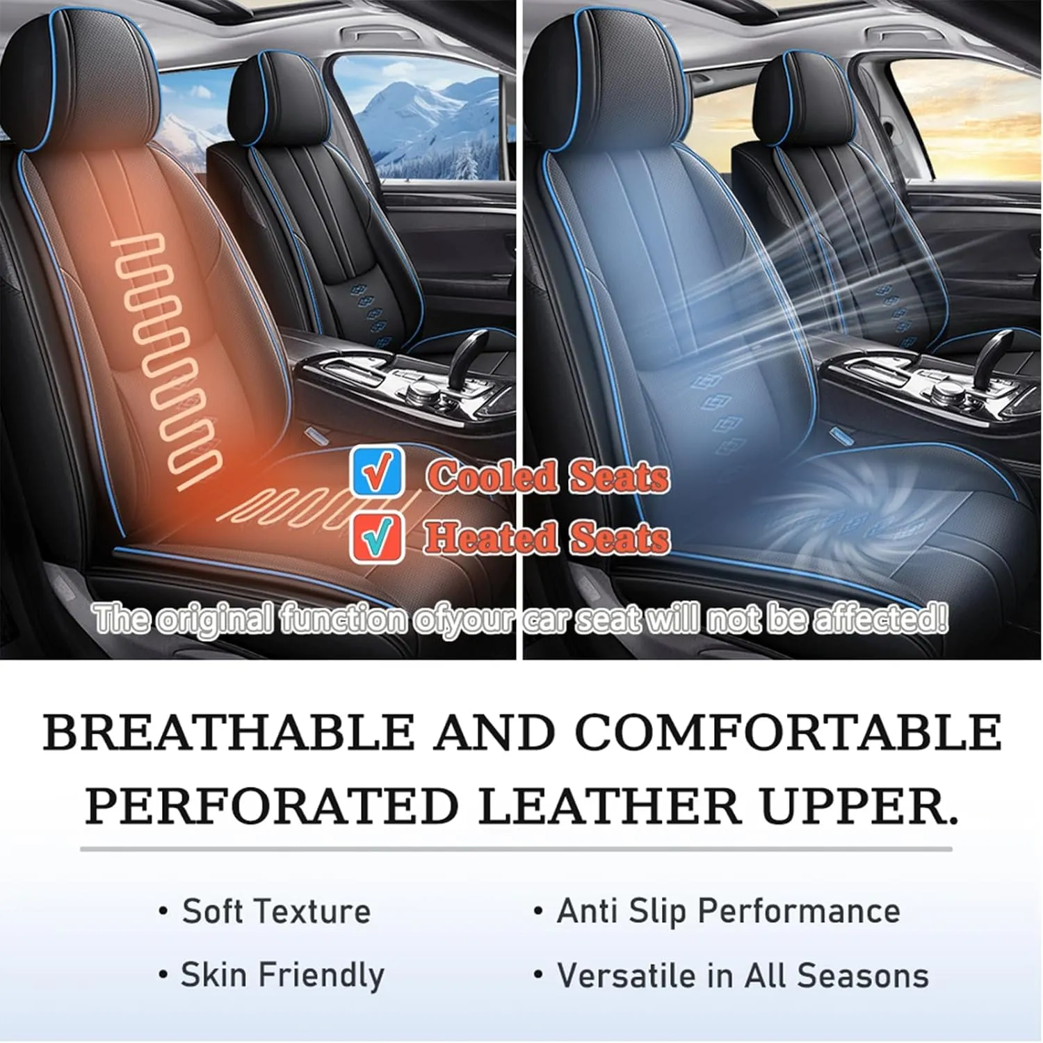 Premium Leather Seat Covers for Mercury Marauder 2003-2004,Premium Car Seat Covers Front Set,Waterproof Car Seat Protectors with Airbag,Comfort Interior Cover Seats for Cars(Black Blue)
