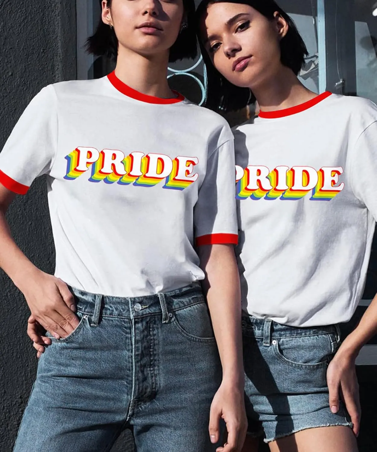 Pride Shirts for Women Pride Month Rainbow Graphic T-Shirt LGBTQ Support Red Ringer Tee