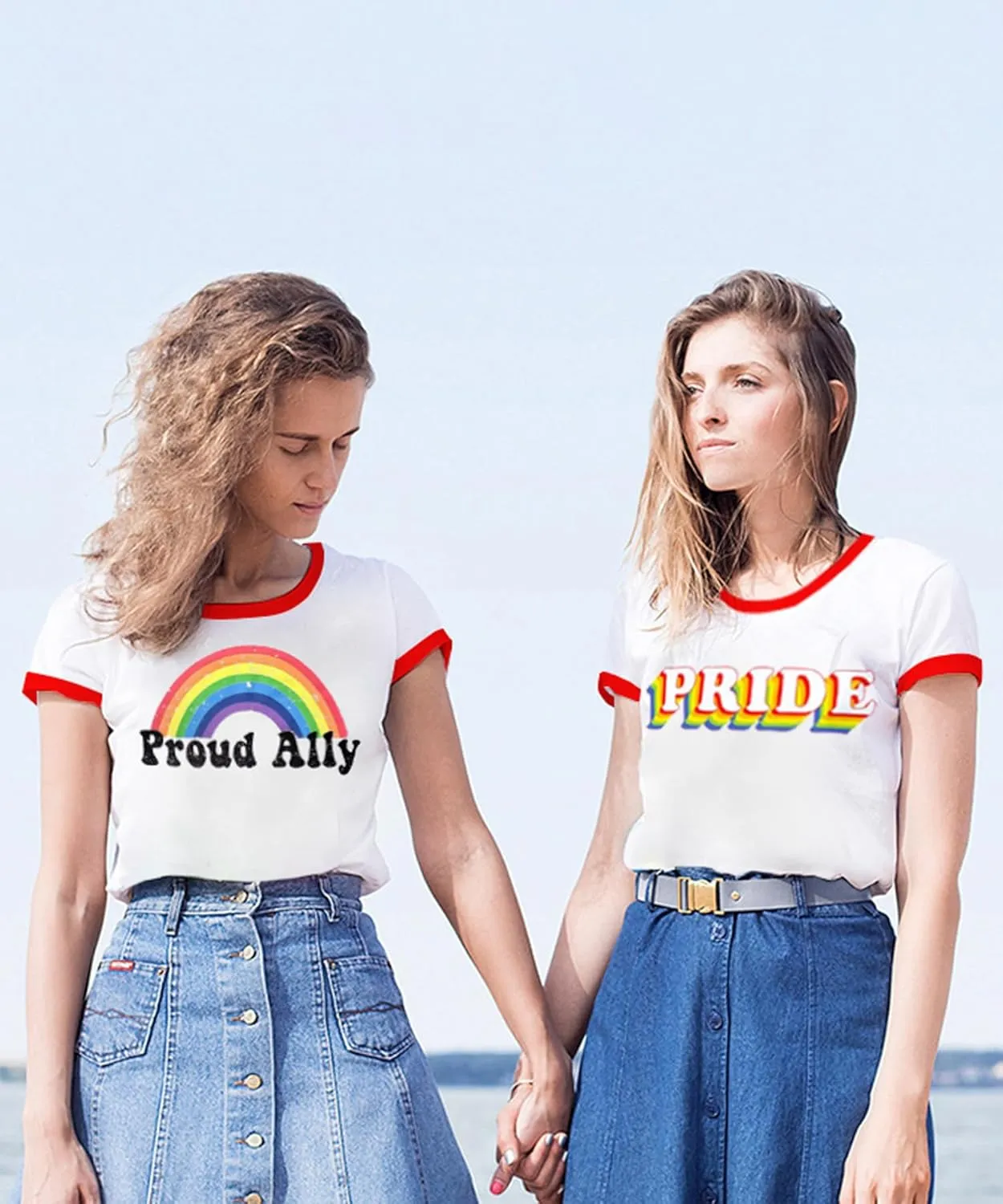 Pride Shirts for Women Pride Month Rainbow Graphic T-Shirt LGBTQ Support Red Ringer Tee