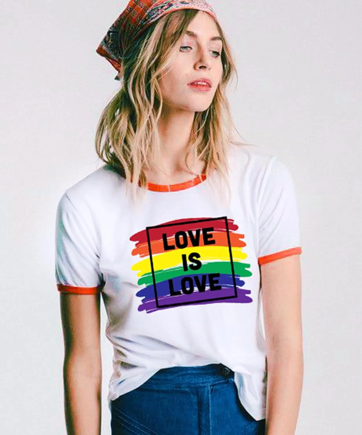Pride Shirts for Women Pride Month Rainbow Graphic T-Shirt LGBTQ Support Red Ringer Tee