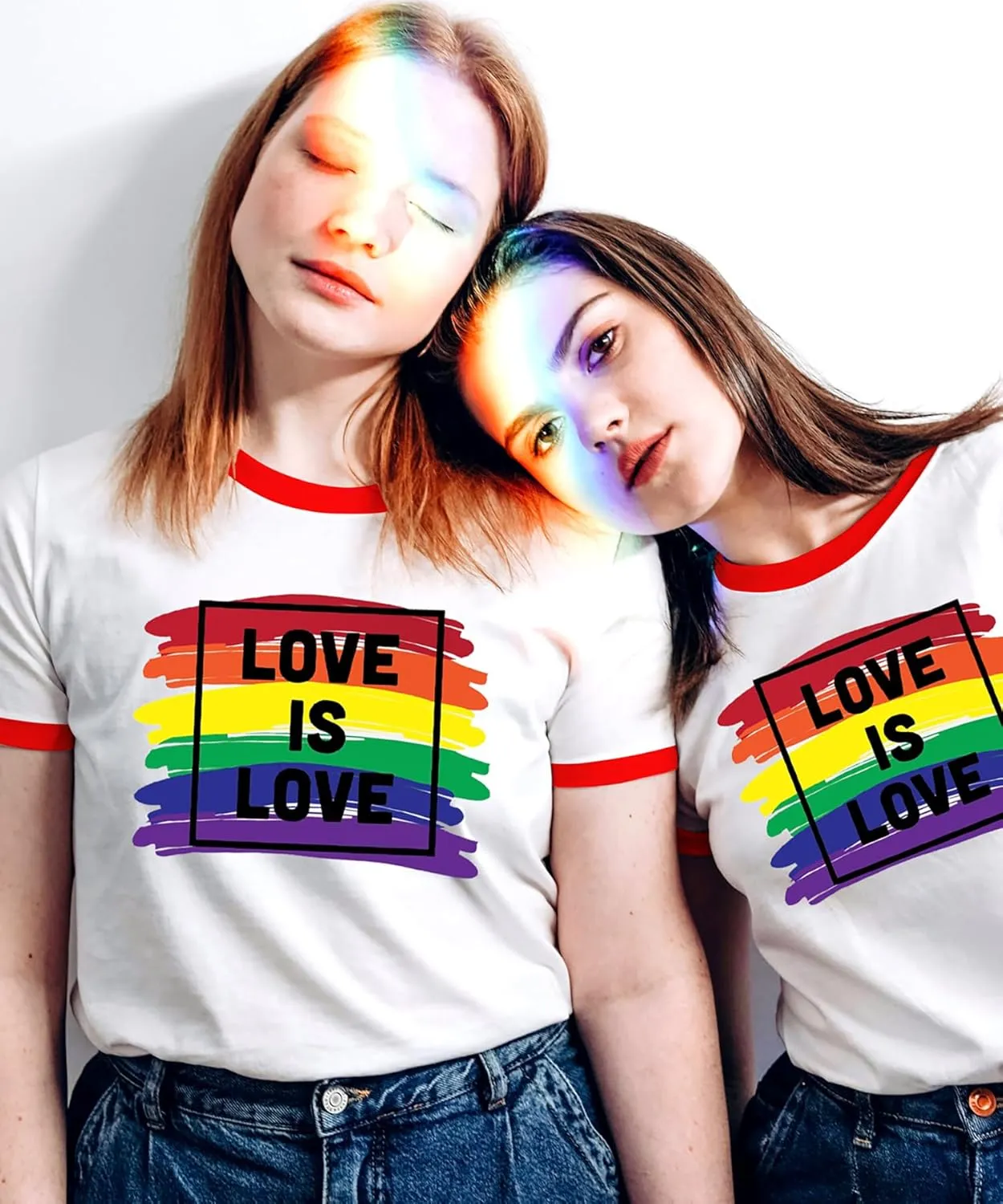 Pride Shirts for Women Pride Month Rainbow Graphic T-Shirt LGBTQ Support Red Ringer Tee