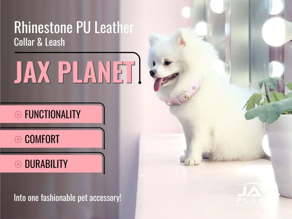 PU Leather Rhinestone Dog Collar - Soft Padded Pink Bling Dog Collar with Diamond Crystals & Metal Flowers for Female Dogs & Cats - Comfortable and Stylish for Walking & Running - S