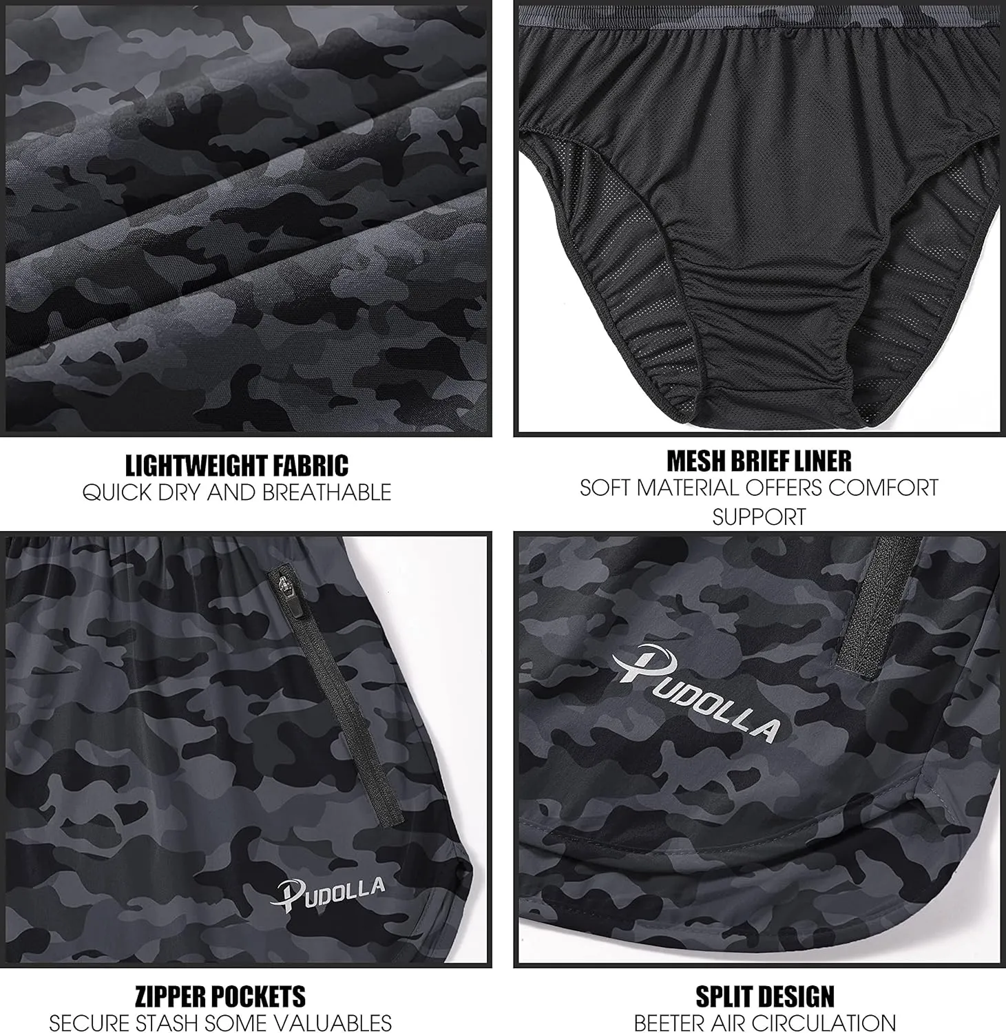 Pudolla Men’s Running Shorts 3 Inch Quick Dry Gym Athletic Workout Shorts for Men with Zipper Pockets