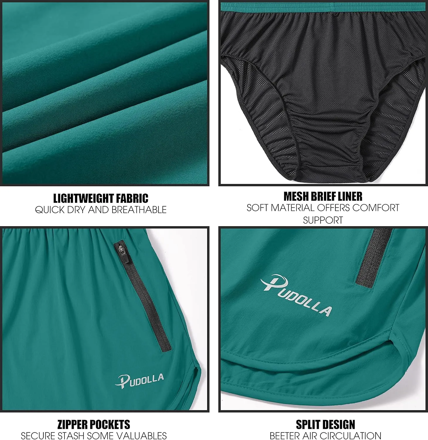Pudolla Men’s Running Shorts 3 Inch Quick Dry Gym Athletic Workout Shorts for Men with Zipper Pockets