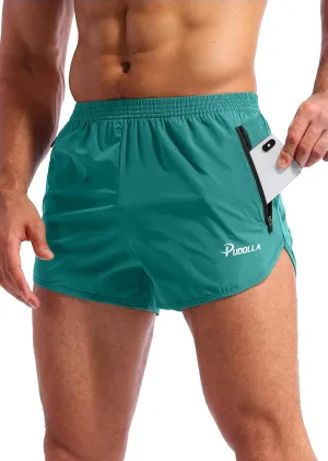 Pudolla Men’s Running Shorts 3 Inch Quick Dry Gym Athletic Workout Shorts for Men with Zipper Pockets