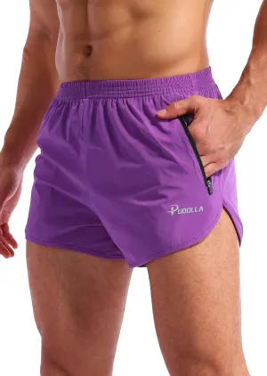 Pudolla Men’s Running Shorts 3 Inch Quick Dry Gym Athletic Workout Shorts for Men with Zipper Pockets