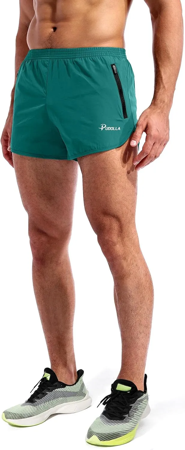 Pudolla Men’s Running Shorts 3 Inch Quick Dry Gym Athletic Workout Shorts for Men with Zipper Pockets