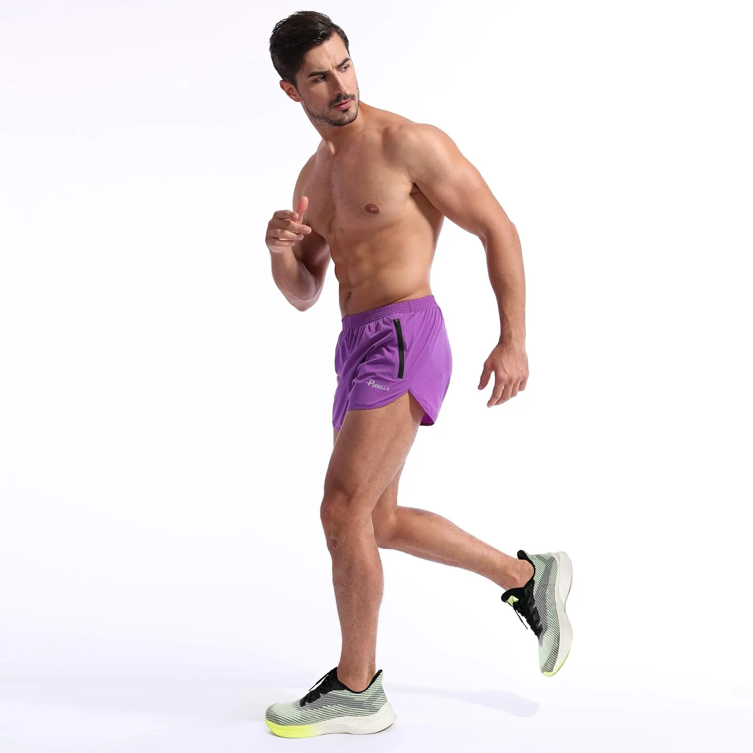 Pudolla Men’s Running Shorts 3 Inch Quick Dry Gym Athletic Workout Shorts for Men with Zipper Pockets