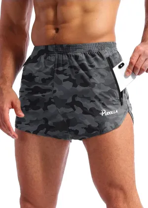 Pudolla Men’s Running Shorts 3 Inch Quick Dry Gym Athletic Workout Shorts for Men with Zipper Pockets
