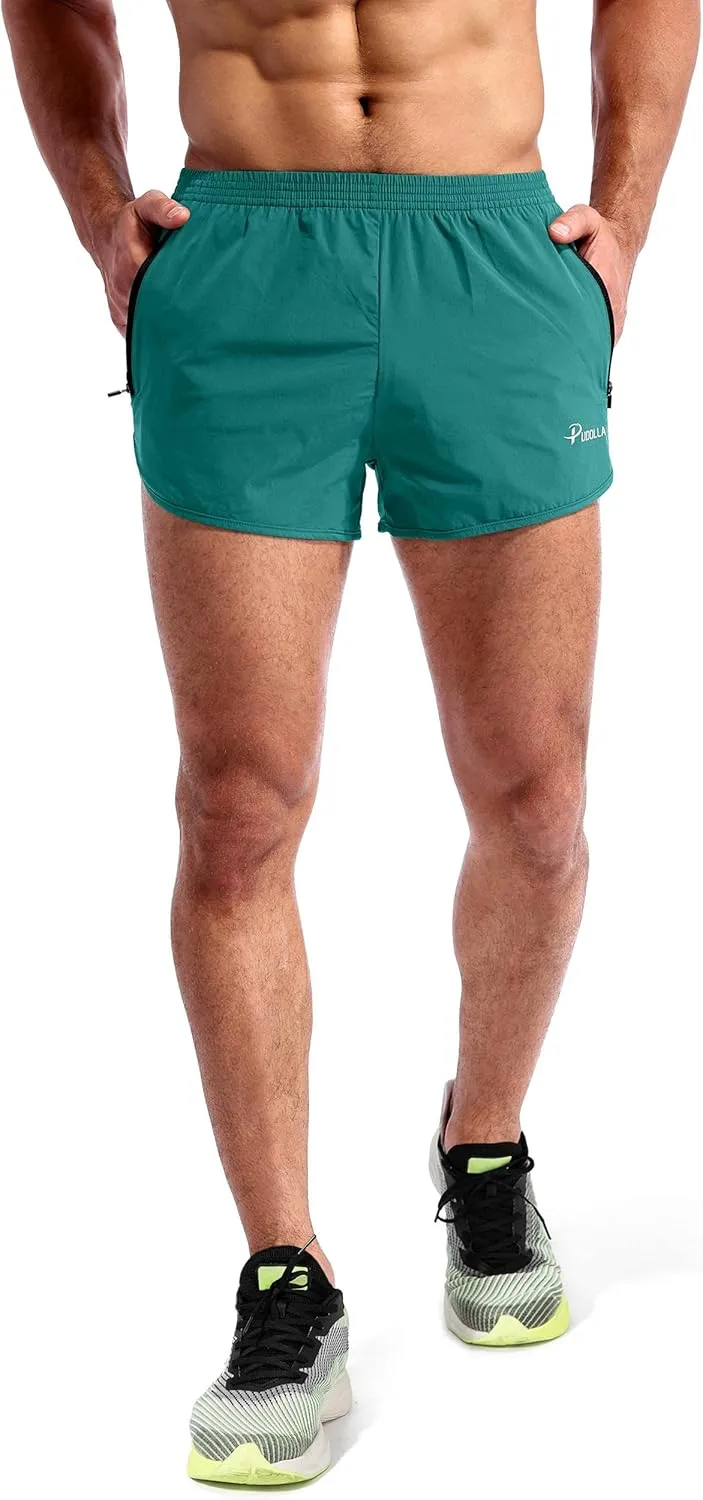 Pudolla Men’s Running Shorts 3 Inch Quick Dry Gym Athletic Workout Shorts for Men with Zipper Pockets
