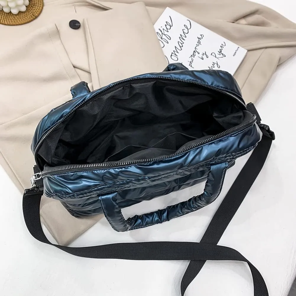 Puffer Tote Bag for Women, Quilted Cotton Padded Designer Handbag, Winter Down Padded Shoulder Bag