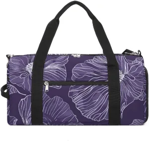 Purple Petals Pattern Gym Bag Travel Duffel Bags for Men Women Large Weekender Bags Carry On Overnight Duffle Bag with Shoe Compartment for Workout