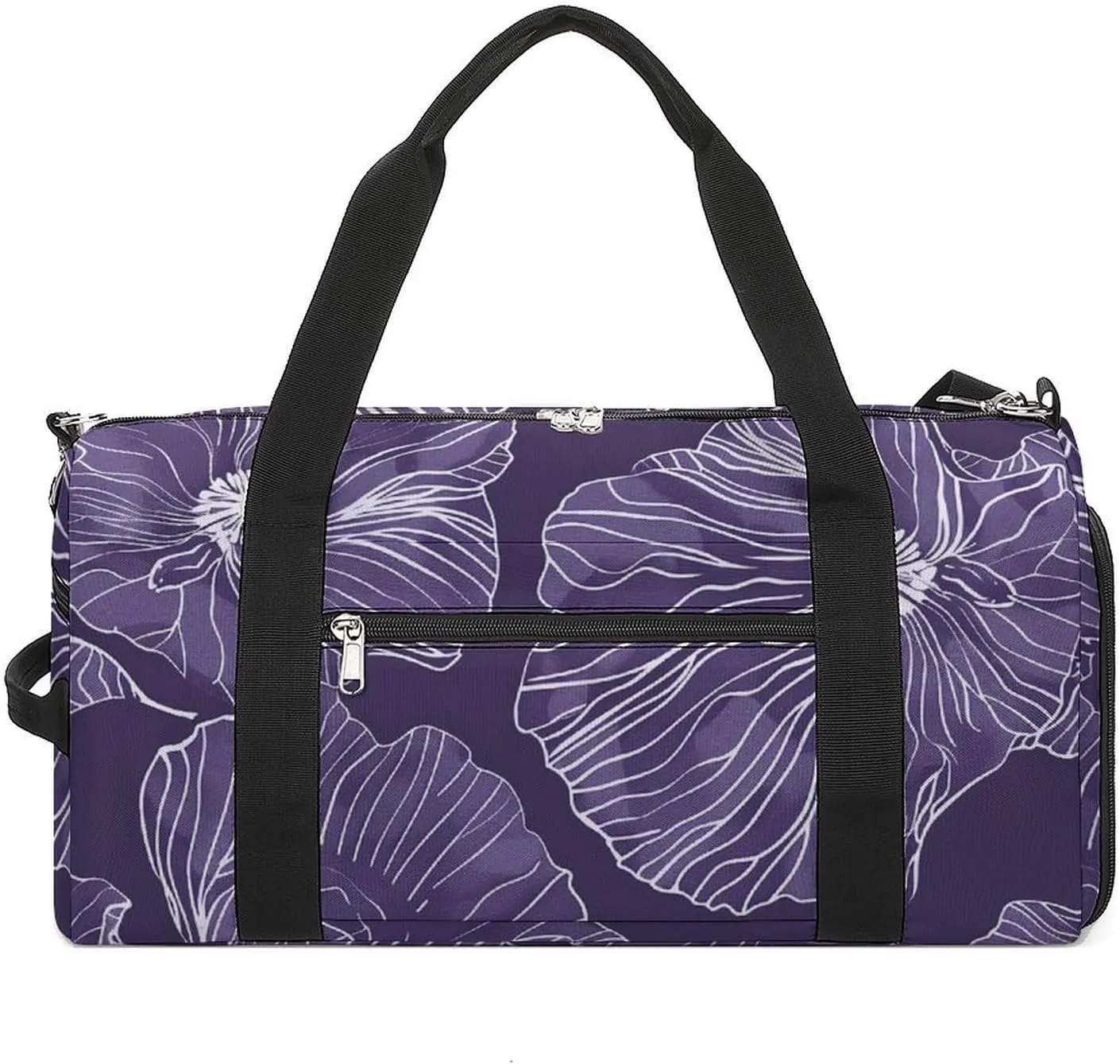 Purple Petals Pattern Gym Bag Travel Duffel Bags for Men Women Large Weekender Bags Carry On Overnight Duffle Bag with Shoe Compartment for Workout