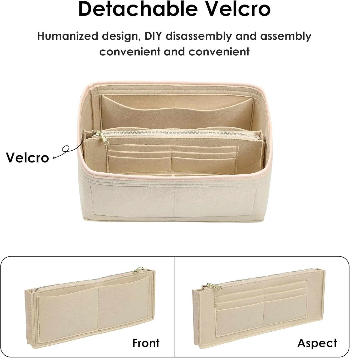 Purse Organizer Insert for Handbags, Fit Speedy 25,LePliage S,Neverfull Felt Tote Insert with Base Shaper Zipper Bag in Bag (Beige-Felt, Medium)