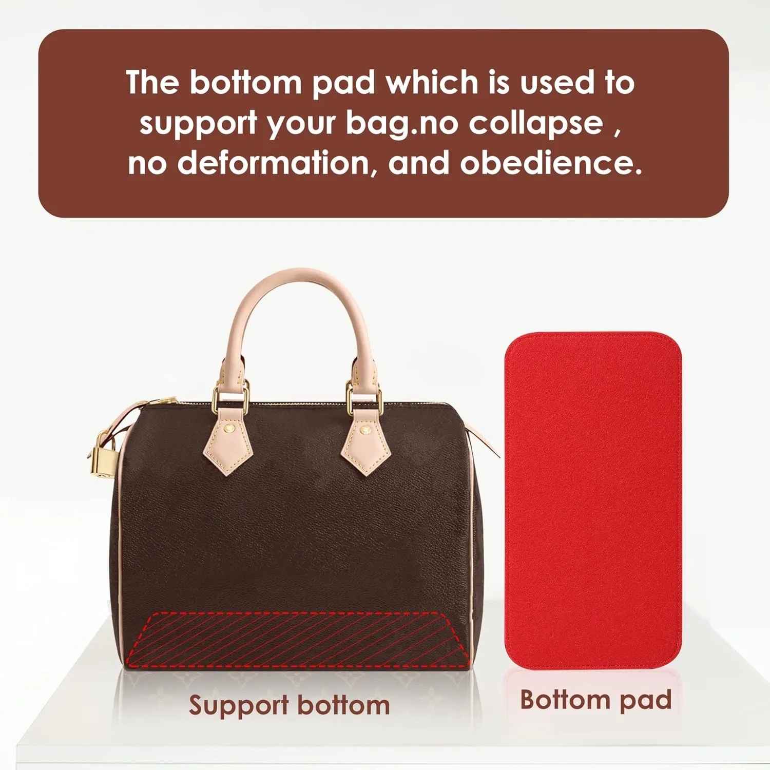 Purse Organizer Insert for Handbags, Fit Speedy 25,LePliage S,Neverfull Felt Tote Insert with Base Shaper Zipper Bag in Bag (Red-Felt, Medium)