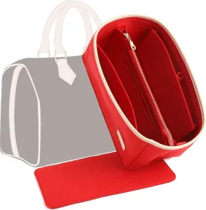 Purse Organizer Insert for Handbags, Fit Speedy 25,LePliage S,Neverfull Felt Tote Insert with Base Shaper Zipper Bag in Bag (Red-Felt, Medium)