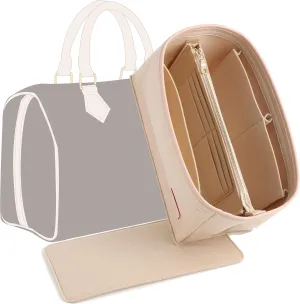 Purse Organizer Insert for Handbags, Fit Speedy 30,Le pliage M,Neverfull Felt Tote Insert with Base Shaper Zipper Bag in Bag (Beige-Felt, Large)