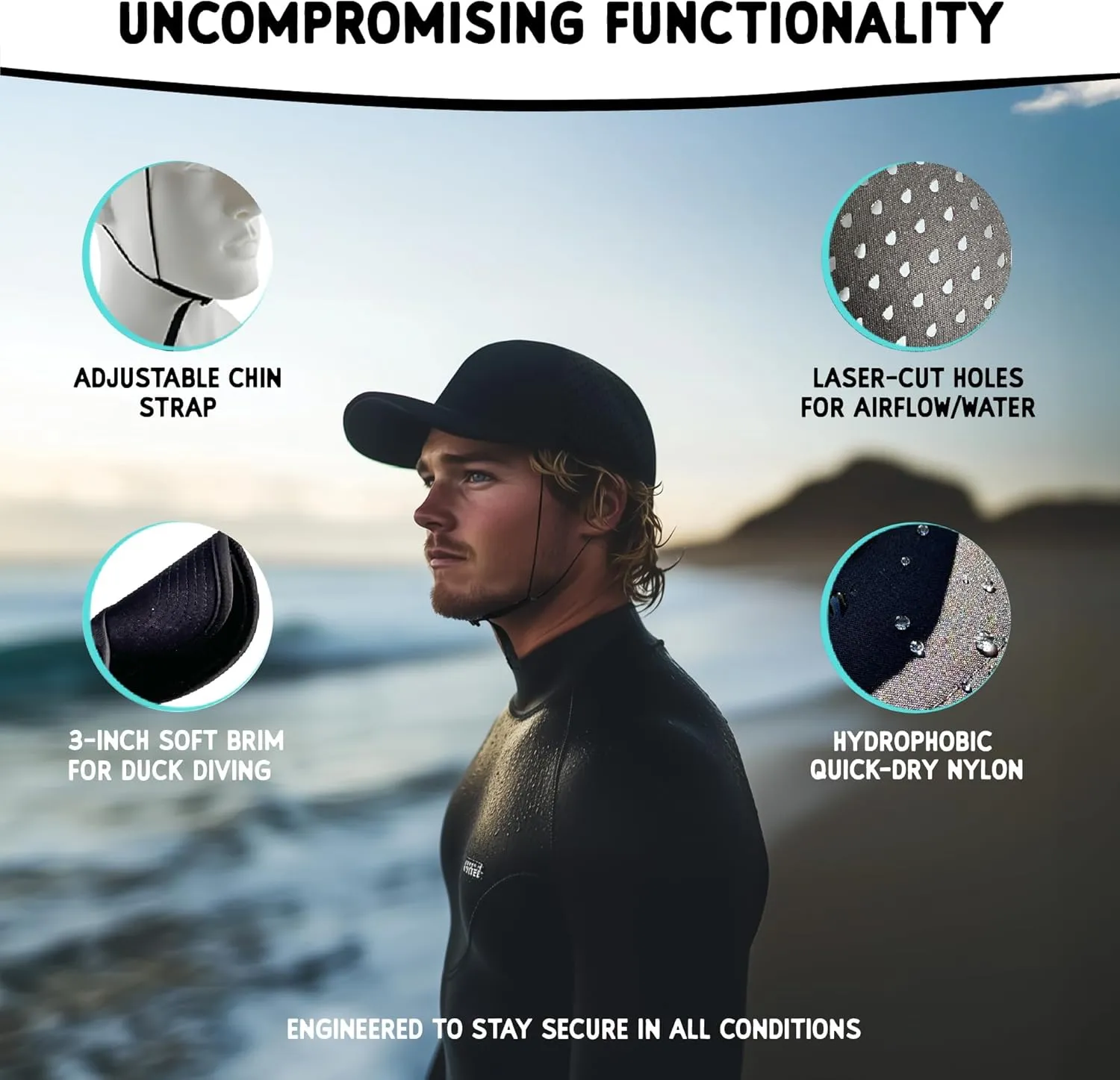 Quick-Dry Watersports Hat with Sun Protection for Surfing, Kayaking, Paddleboarding