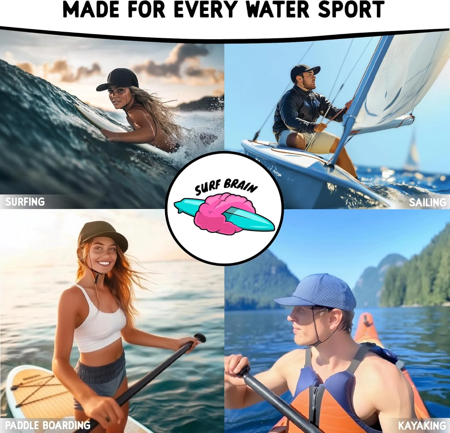 Quick-Dry Watersports Hat with Sun Protection for Surfing, Kayaking, Paddleboarding