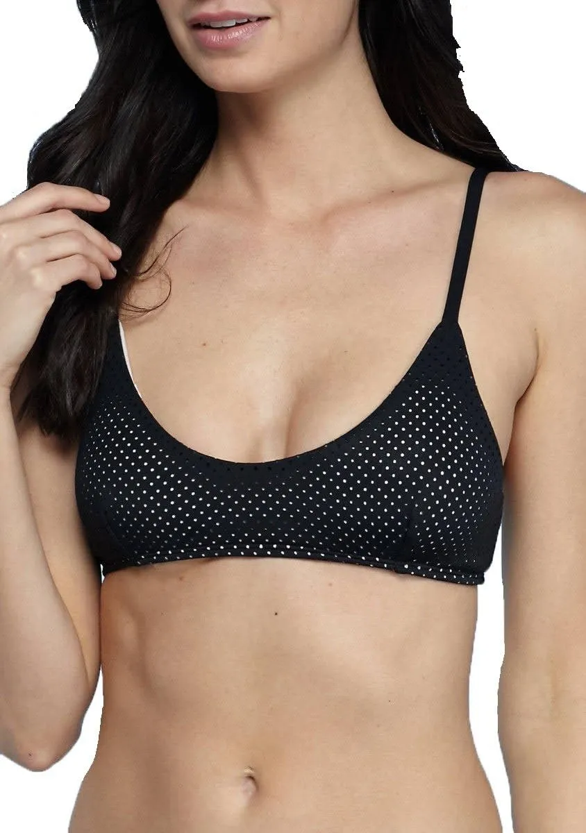 RACHEL Rachel Roy Womens Mesh Laser-Cut Swim Top Separates (Black, Small)