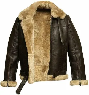 RAF Aviator B3 Shearling Sheepskin Leather Bomber Jacket For Men