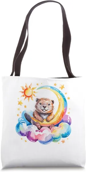 Rainbow Clouds Beaver Beavers Tote Bag