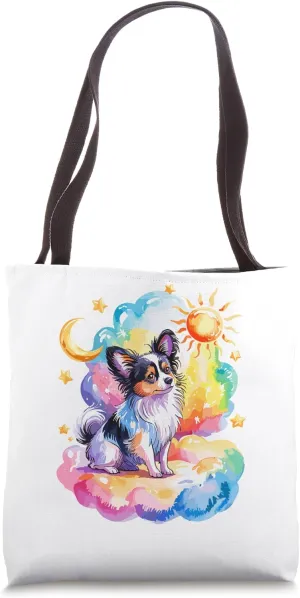 Rainbow Clouds Papillon Dog Continental Toy Spaniel Tote Bag