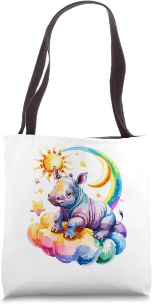 Rainbow Clouds Rhinoceros Rhinoceroses Rhino Rhinos Tote Bag