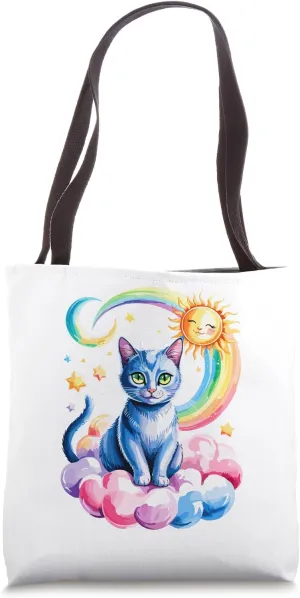 Rainbow Clouds Russian Blue Cat Russian Blues Maltese Tote Bag