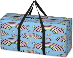 Rainbow Cute Stars Extra Large Moving Bags with Zippers & Carrying Handles, XXL Heavy-Duty Storage Tote Moving Boxes for Space Saving