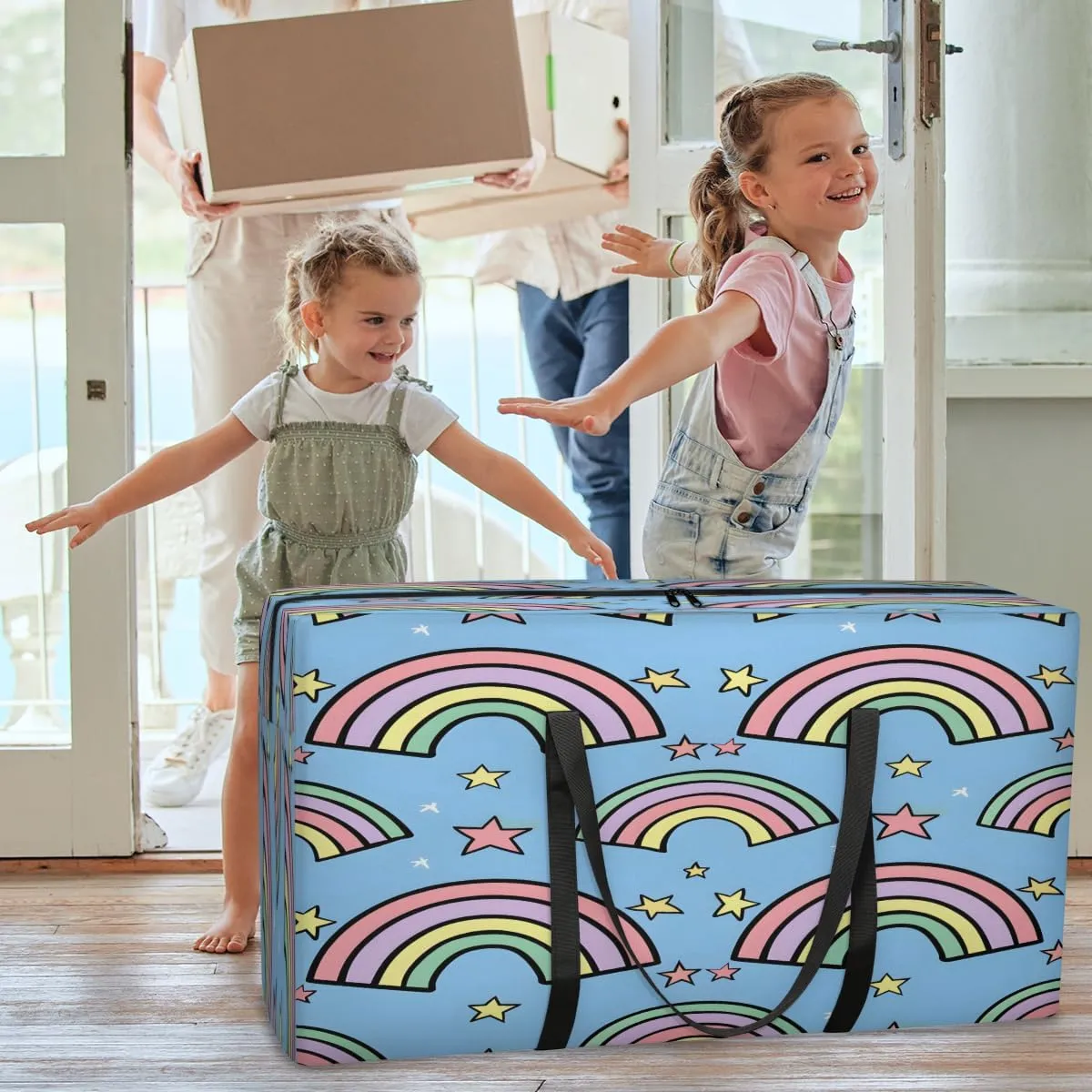 Rainbow Cute Stars Extra Large Moving Bags with Zippers & Carrying Handles, XXL Heavy-Duty Storage Tote Moving Boxes for Space Saving