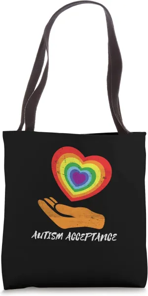 Rainbow Heart Design Acceptance For Autism Distressed Tote Bag