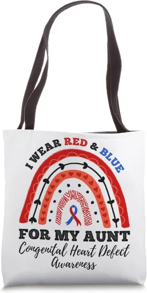 Rainbow I Wear Red And Blue Aunt Congenital Heart Defect Tote Bag