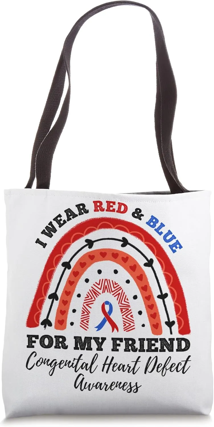Rainbow I Wear Red And Blue Friend Congenital Heart Defect Tote Bag