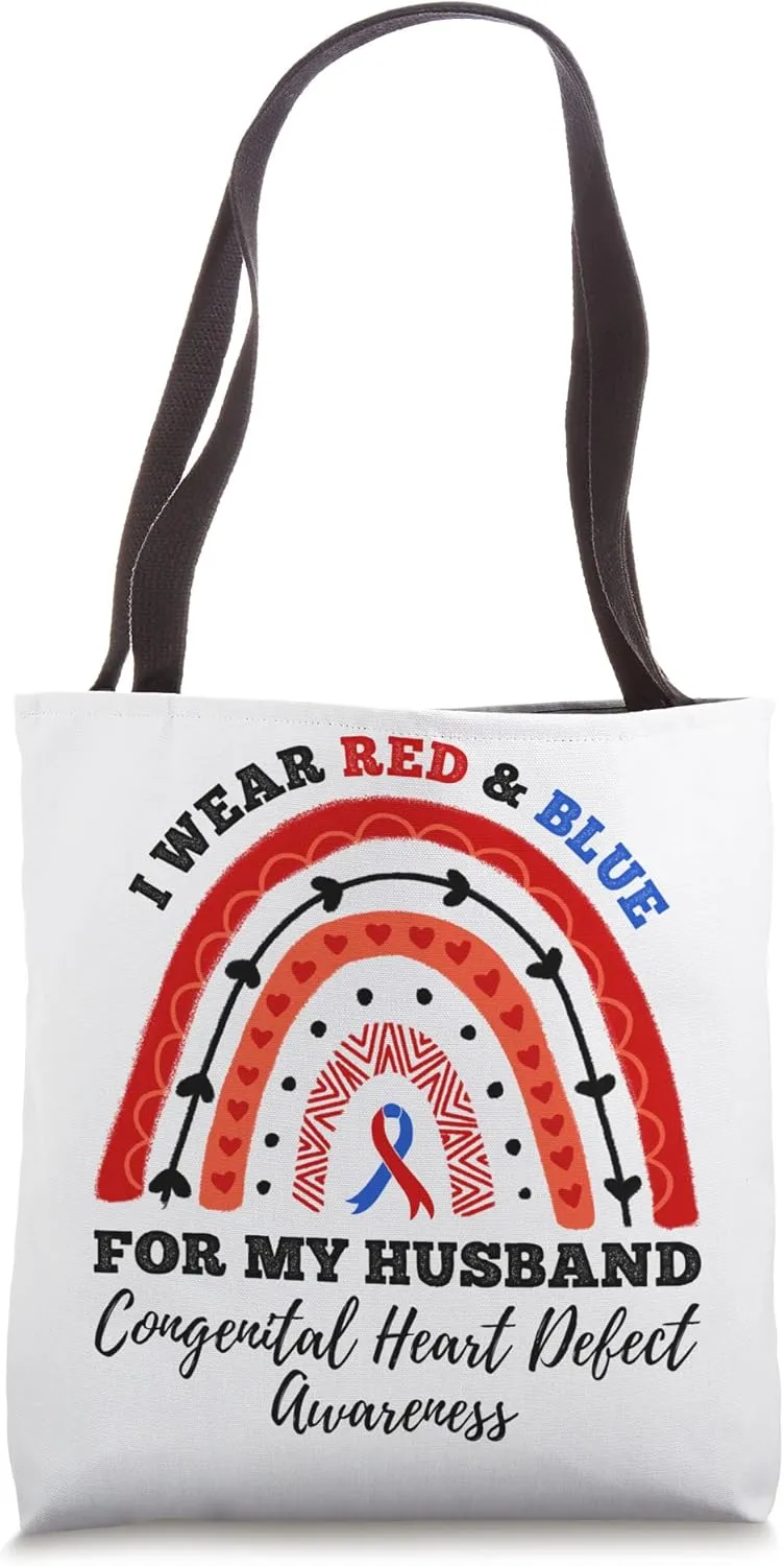 Rainbow I Wear Red And Blue Husband Congenital Heart Defect Tote Bag