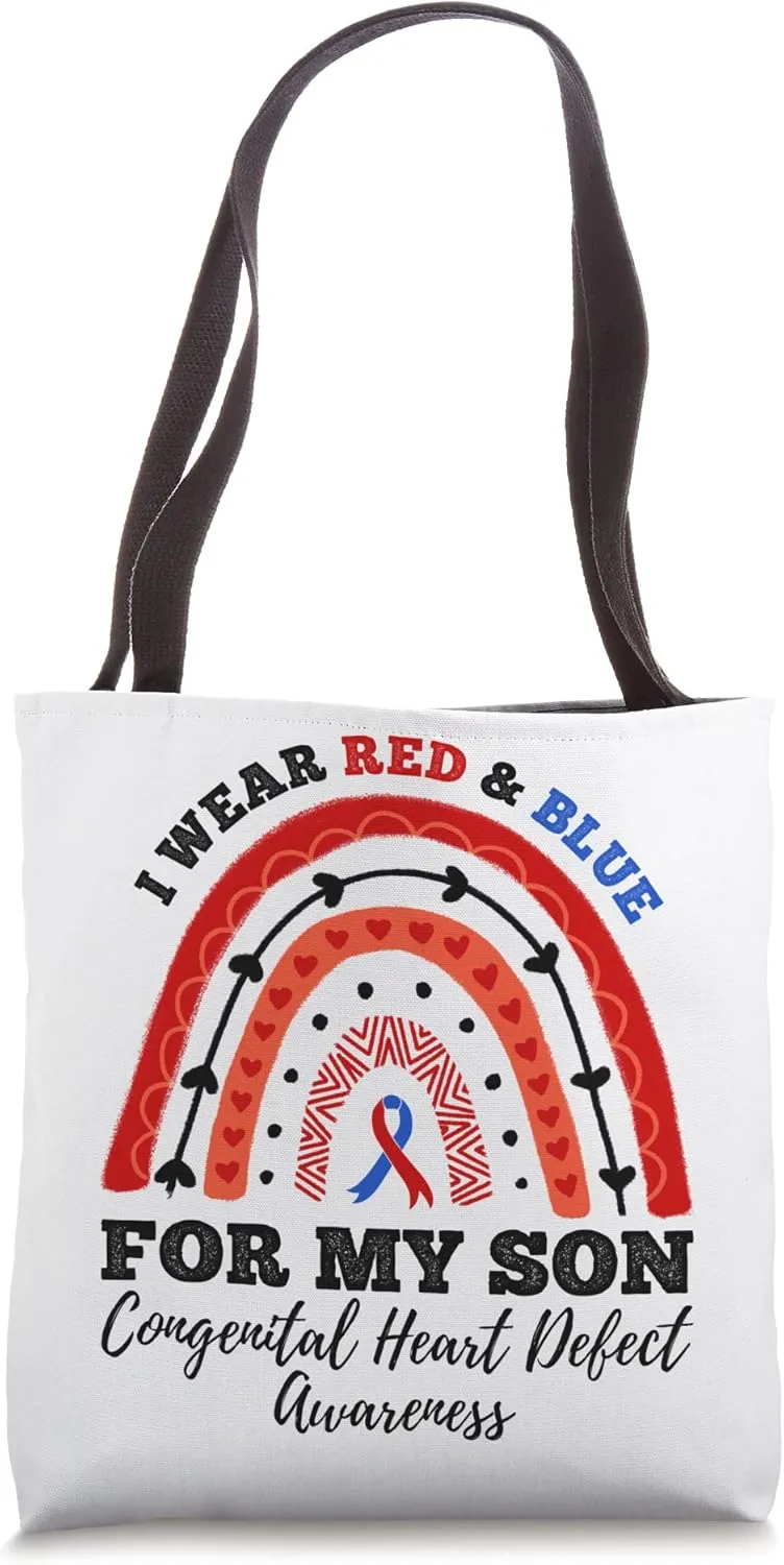 Rainbow I Wear Red And Blue Son Congenital Heart Defect Tote Bag