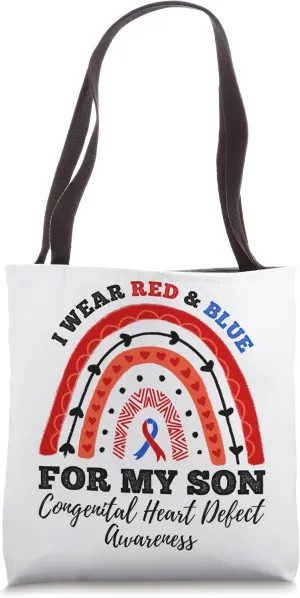 Rainbow I Wear Red And Blue Son Congenital Heart Defect Tote Bag
