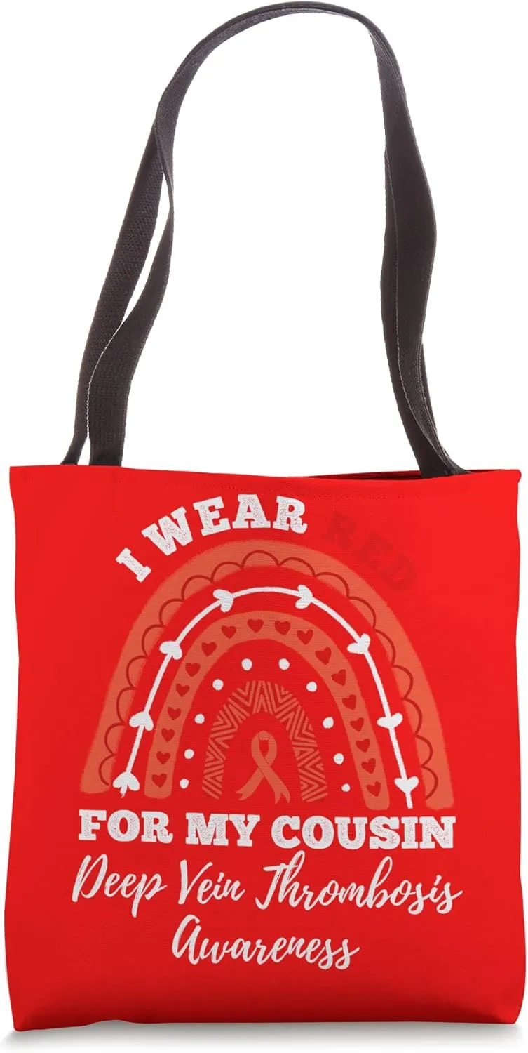 Rainbow I Wear Red Cousin DVT Awareness Deep Vein Thrombosis Tote Bag