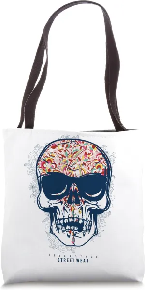 Rainbow Rebellion: Colorful Skull Head Tote Bag