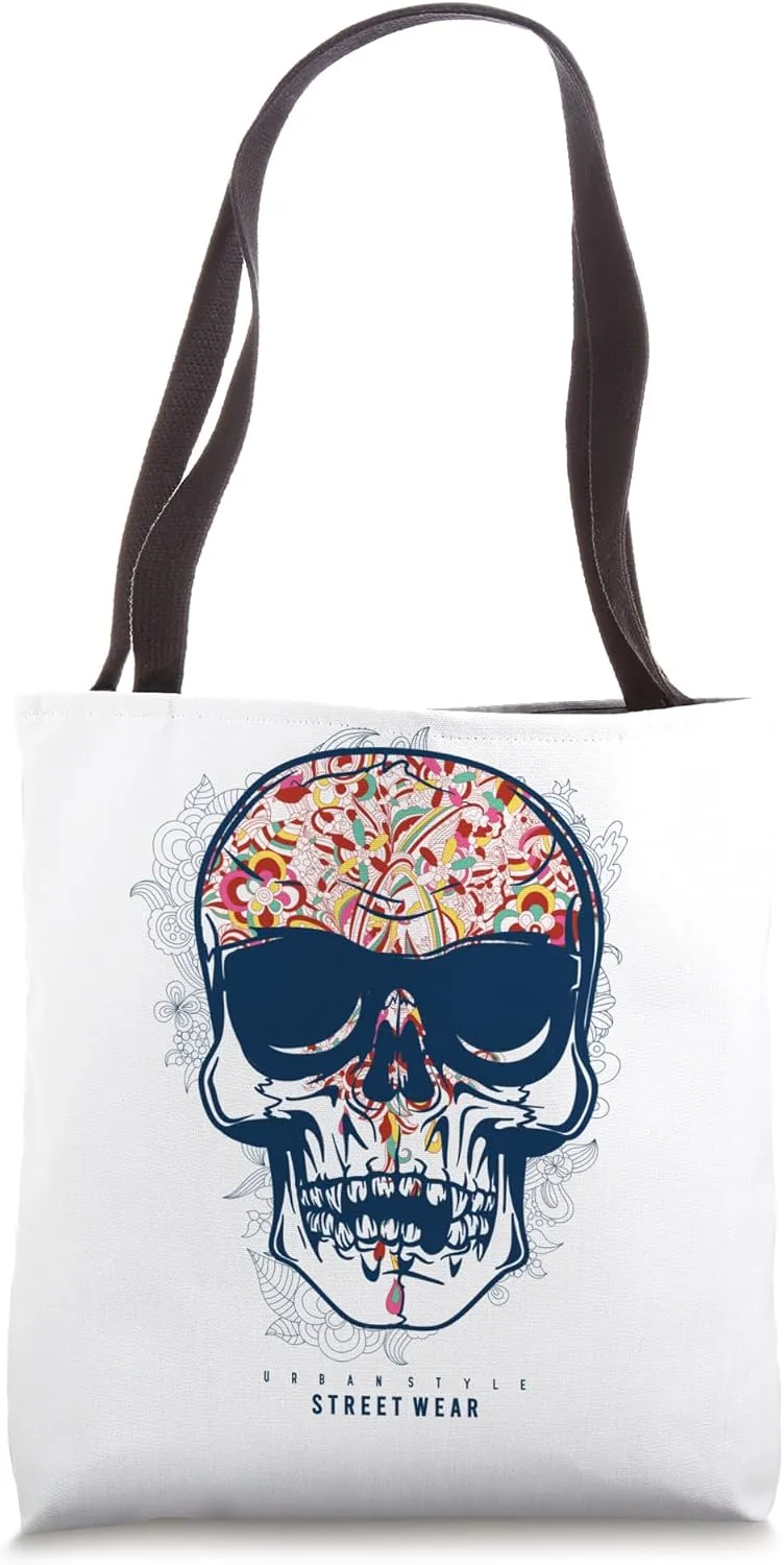 Rainbow Rebellion: Colorful Skull Head Tote Bag